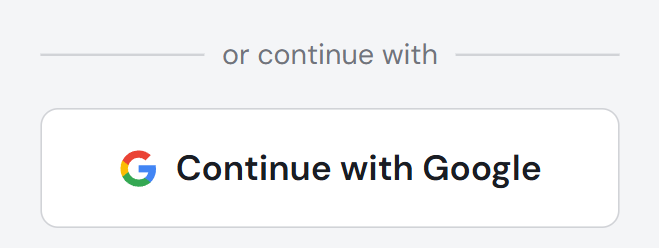 Hobbstack sign-in screen showing the Continue with Google option below the email and password fields