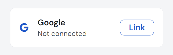 Hobbstack Settings Linked Accounts row showing Google as Not connected with a Link button